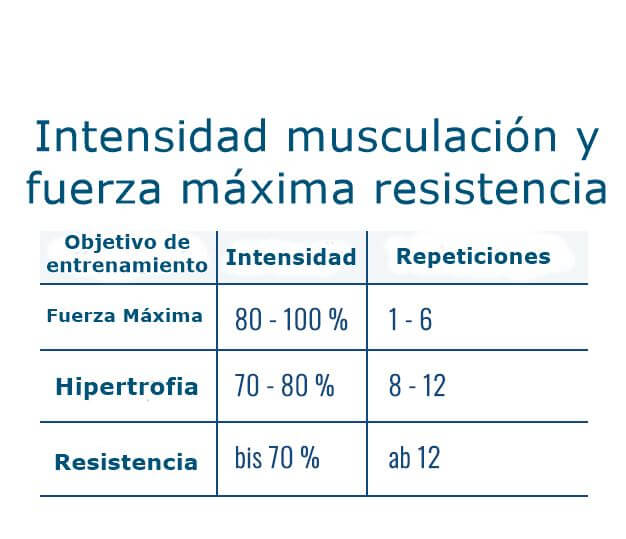 intensidad musculacion fuerza maxima resistencia