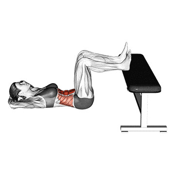 Abdominales rectos con las piernas en el banco