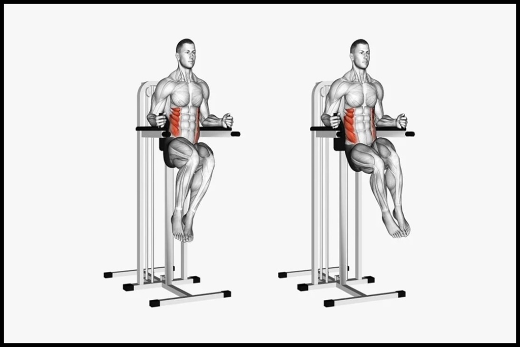 Elevaciones de rodillas en la máquina para los músculos abdominales laterales