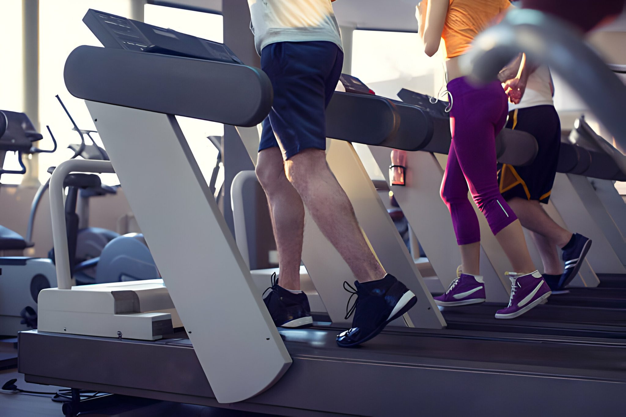 Personas haciendo cardio en la cinta del gimnasio