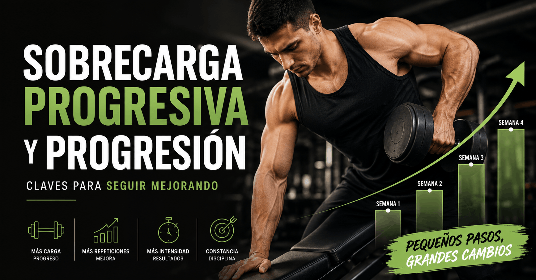 Sobrecarga progresiva y progresión en el entrenamiento de fuerza para ganar masa muscular y mejorar el rendimiento