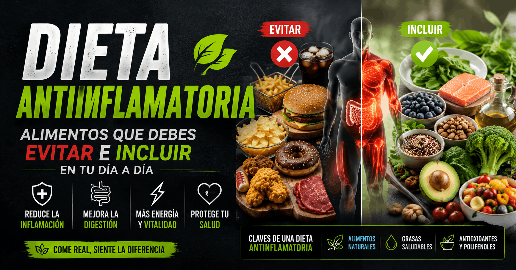 Dieta antiinflamatoria: alimentos que debes evitar e incluir para mejorar la salud y reducir la inflamación.