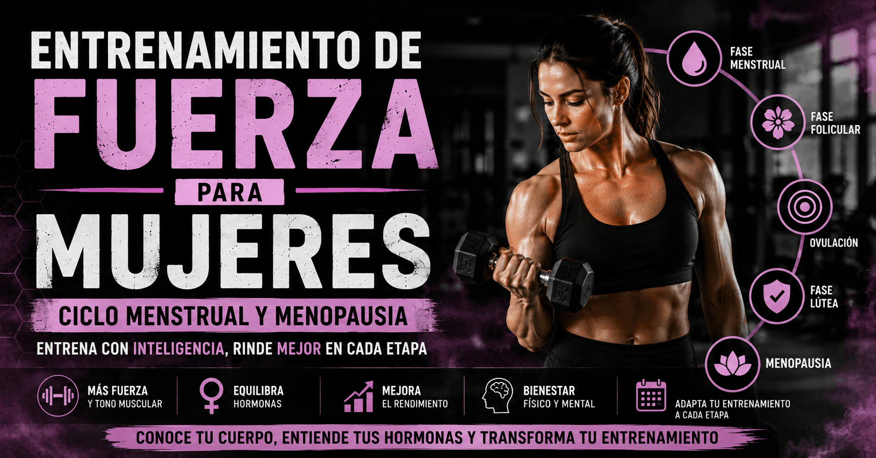 Entrenamiento de Fuerza para Mujeres: Ciclo Menstrual y Menopausia Según la Ciencia 2 Mujer realizando entrenamiento de fuerza adaptado al ciclo menstrual y la menopausia para mejorar la salud, el rendimiento y la composición corporal